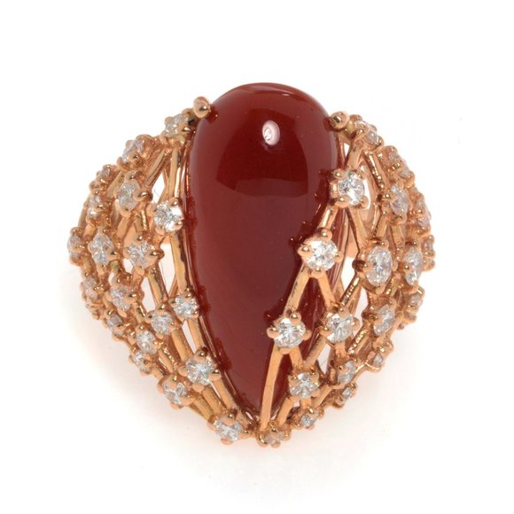 Luca Carati Red Agate Gemstone & Diamond Ring 18K Rose Gold 1.22Cttw Size 7.75 - Picture 3 of 5